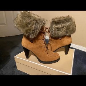 Authentic Michael Kors Suede Lace-up Fur Boots